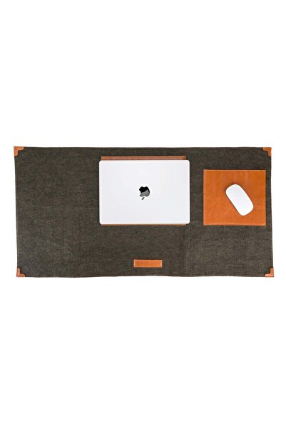 Lemonfoni Hakiki Deri Ve Keçe Masa Matı - Laptop, Klavye Ve Mouse Altlığı