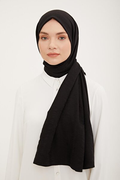 Armine Çizgi Desen Pamuksu Dokulu Jazz Şal Siyah