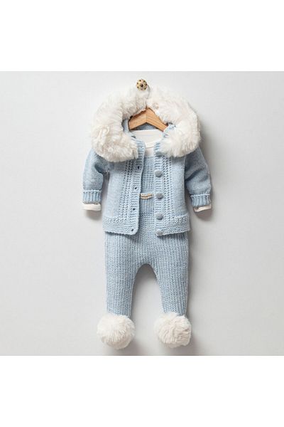 Nipperland Knitwear Baby Salopet Set - Furry Design