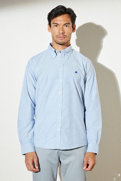 BROOKS BROTHERS Ανδρικό πουκάμισο Navy Blue Non-iron που δεν χρειάζεται σιδέρωμα