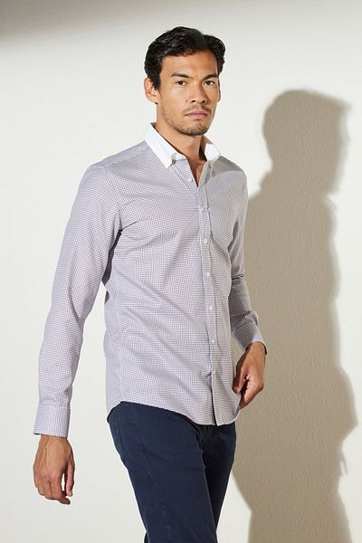 BROOKS BROTHERS Мъжка винено-бяла прилепнала риза с яка и копчета от 100% памук