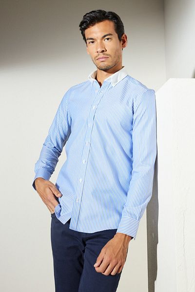 BROOKS BROTHERS Blau-weißes Slim-Fit-Hemd mit Knopfkragen für Herren aus 100 % Baumwolle mit Muster