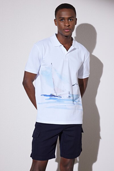 BROOKS BROTHERS Erkek Beyaz Baskılı Polo Yaka Tişört