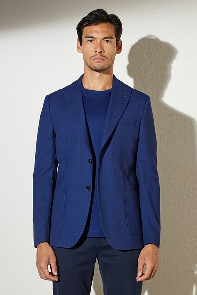 BROOKS BROTHERS Мъжко тъмносиньо прилепнало двуредно яке с джоб с остро деколте