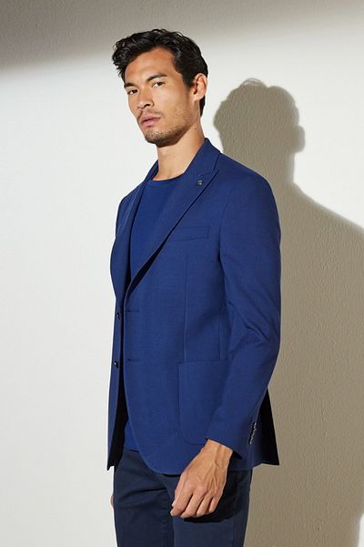 BROOKS BROTHERS Мъжко тъмносиньо прилепнало двуредно яке с джоб с остро деколте