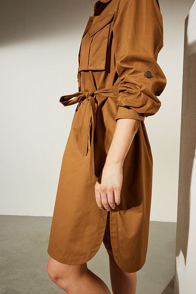 BROOKS BROTHERS Women's Cinnamon Regular Fit Shirt Collar Trench Coat with Pockets