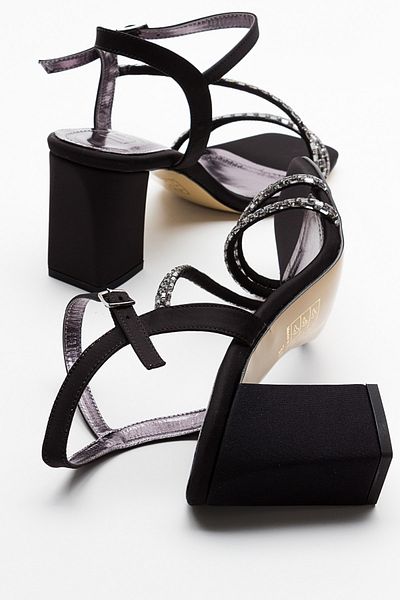 LuviShoes ANJEL Black Satin Women's Heeled Shoes