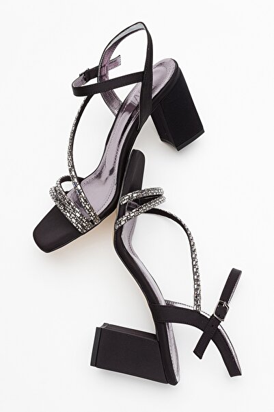 LuviShoes ANJEL Black Satin Women's Heeled Shoes