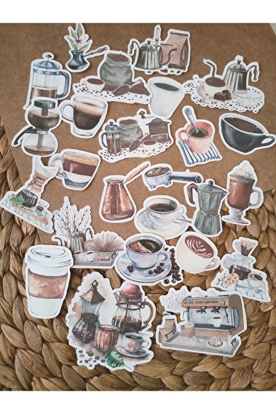 SelisCraft Kahve Tekli Sticker Seti Ajanda Planlayıcı Bullet Journal Scrapboo...