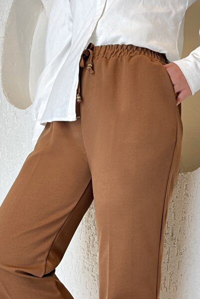 InStyle Beli Lastikli Likralı Duble Kumaş Pantolon - Taba