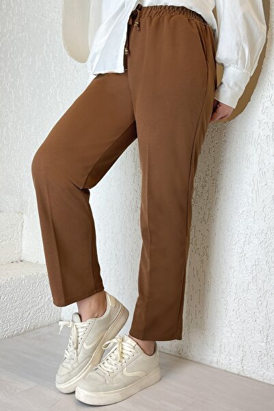 InStyle Beli Lastikli Likralı Duble Kumaş Pantolon - Taba