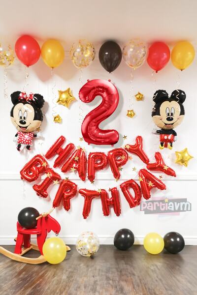 PARTİAVM İyi ki Doğdun Rakam Balonlu Mini Fare Miki Fare Balon Set Minnie Mic...