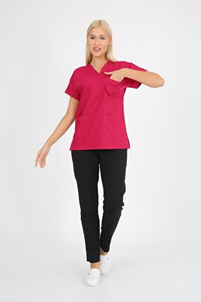 ModaCanel سترة فوشيا من الليكرا الفاخرة، سروال أسود، بدلة جراحية، بدلة جيرسي ...