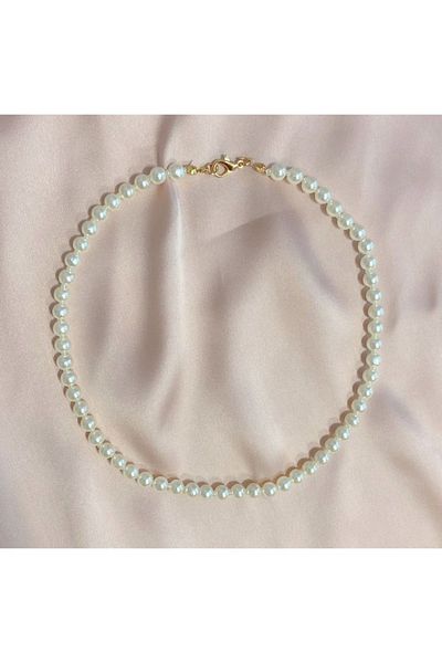Stoneday Gold Detailed Glass Pearl Necklace