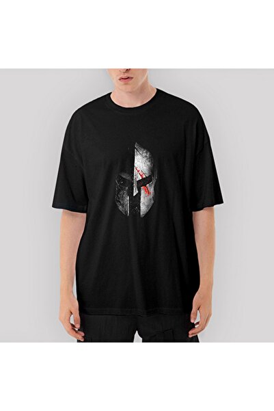 Z zepplin Tricou negru supradimensionat cu cască Spartan