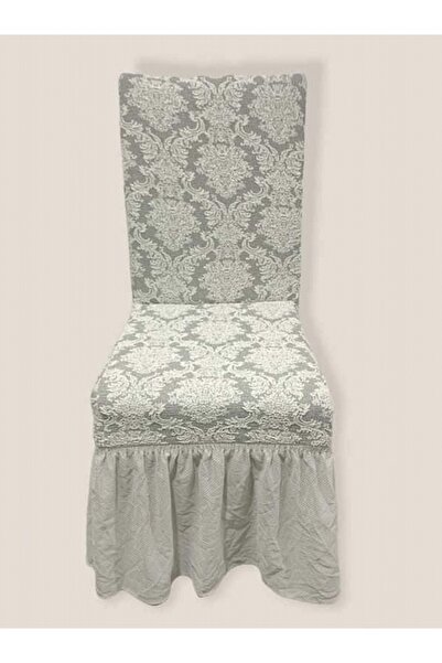 HEYTGAH Jakarlı Lüks Sandalye Kılıfı (6 ADET)lastikli Streç Yıkanabilir Etekli Sandalye Örtüsü 6li Set Krem