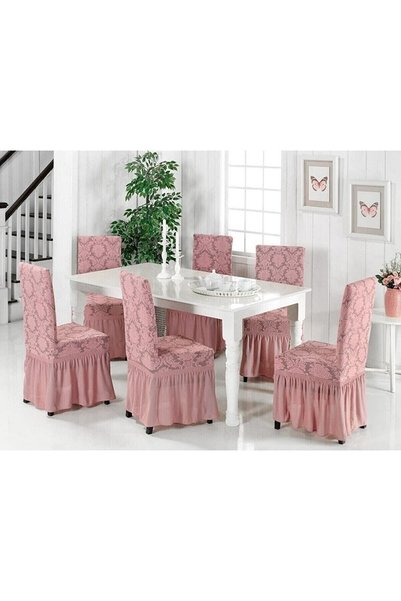 HEYTGAH 6 bucăți huse pentru scaun de lux jacquard roz - cu elastic și fustă ...