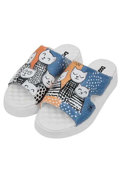 Dogo Women's Vegan Leather Multicolored Slippers - Family Portrait Design