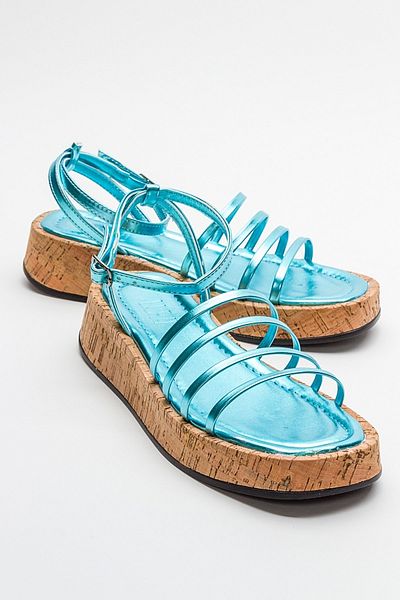 LuviShoes Sandale de damă ANGELA, albastru bebeluș metalic