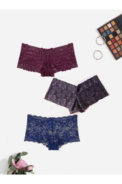 yokyokcollection Chiloți de damă Gecko Lace - Pantaloni scurți Boxer Fantasy Set de 3