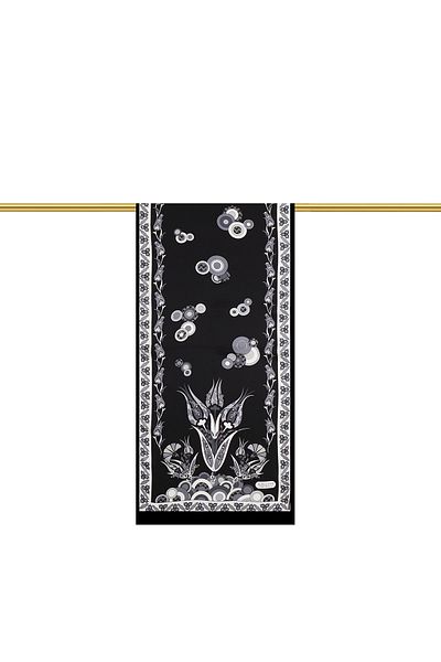 Bursa İpek Black Gray Çintemani Narrow Silk Scarf