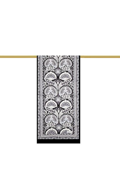 Bursa İpek Black Gray Peacock Narrow Silk Scarf