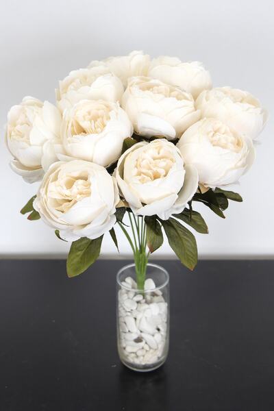Yapay Çiçek Deposu Изкуствени цветя 10 стръка Луксозна перлена роза Rosa Lucieae 40 см Бяла