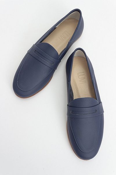 LuviShoes F05 Дамски балерини от естествена кожа в тъмносин цвят