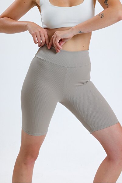 schlank Γυναικείο γκρι ψηλόμεσο κοντό αθλητικό κοντό σορτς Biker κολάν
