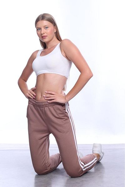 Tight Lady Γυναικείο ριγέ καφέ καλοκαιρινό ελαστικό πόδι κλασικό φούτερ