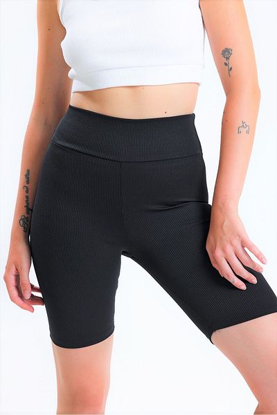 schlank Pantaloni scurti sport negri cu talie înaltă pentru femei