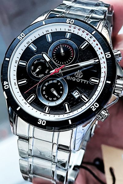 Bigotti Full Steel Men's Wristwatch 5 Atm Water Resistant Silver-Black Color + Bracelet BME2002C4
