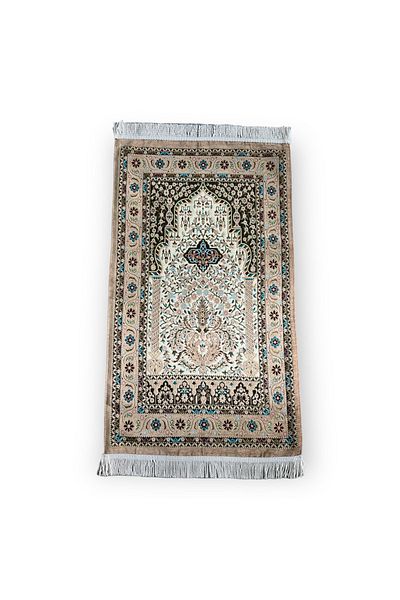 ENSARHAC-UMRE MALZEMELERİ Luxury Chenille Lined Special Fringed Dowry Prayer Mat