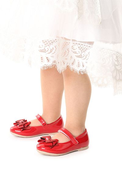 KARAMAZI Kids Velcro Sand Glitter Bow Girls' Ballerina Shoes Ege 202 Patent Leather