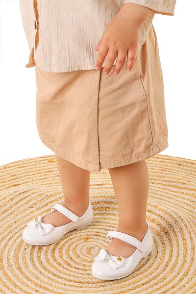 KARAMAZI Balerini din piele lacuita pentru fete - cu velcro si fundita, model Aegean 201