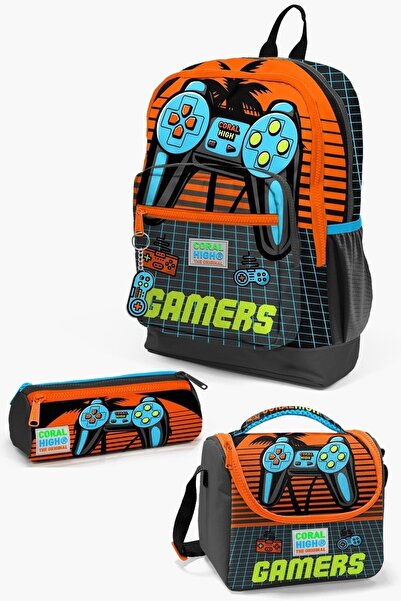 Coral High Kids Gri Turuncu Gamer Desenli 3’lü Okul Çanta Seti SET0123746