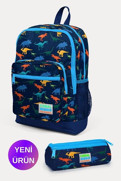Coral High Set de 2 genți de școală cu model de dinozaur albastru bleumarin pentru copii GOSET 0223115
