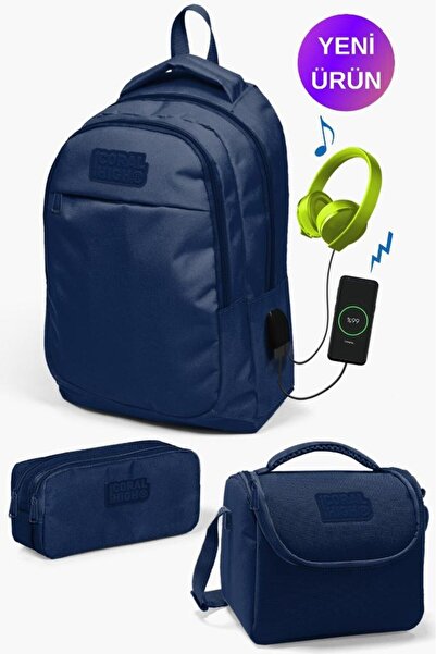 Coral High Kids Navy Blue USB 3-Piece School Bag Set GOSET0124313