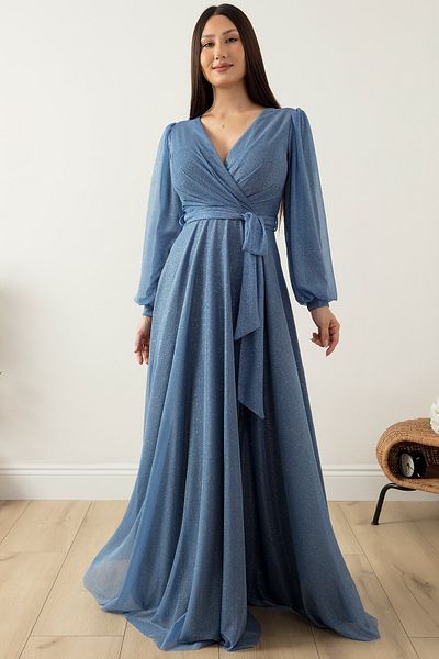 PULLIMM Rochie de seara din tul cu sclipici cu decolteu dublu 39427
