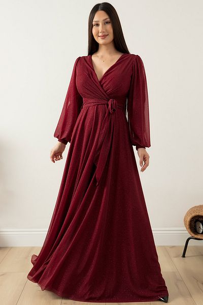 PULLIMM Rochie de seara din tul cu sclipici cu decolteu dublu 39427