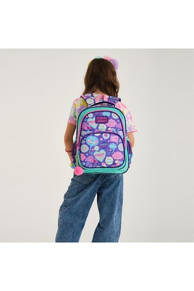 Coral High Kids Water Green Purple Patterned 2-Piece School Bag Set GOSET0214413