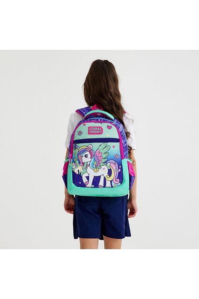 Coral High Kids Purple Water Green Unicorn Patterned 2-Piece School Bag Set GOSET0223487