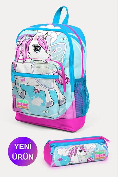 Coral High Set de geanți de școală pentru copii, albastru, neon, roz, unicorn, 2 piese GOSET 0223711