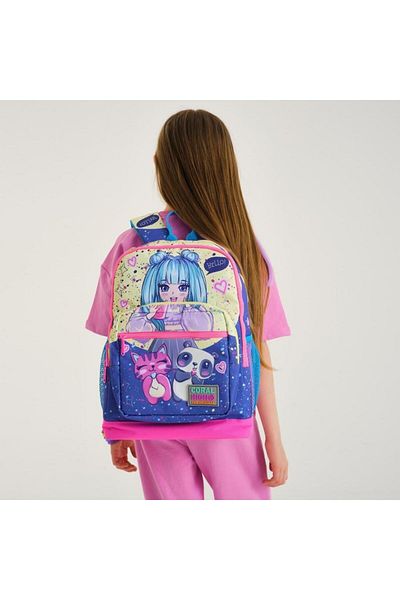 Coral High Kids Purple Pink Anime Girl Patterned 2-Piece School Bag Set GOSET0223735