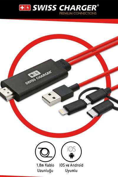 SWISS CHARGER Swiss Telefondan Tv'ye Görüntü Aktarma Kablosu 4k Ultrahd - Farkı Görüntü Işlemcisinde