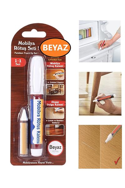 ŞENEL Yapı Market Furniture Touch Up Set + Wooden Filler Pen Scratch Crack Sealer Set of 2 White