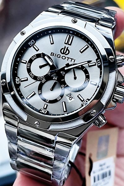 Bigotti All Steel Men's Wristwatch 5 Atm Waterproof Silver Color Bracelet Gift Elg916