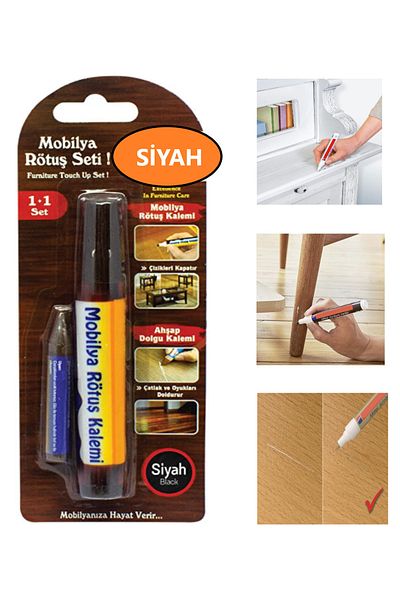 ŞENEL Yapı Market Furniture Touch Up Set + Wooden Filler Pen Scratch Crack Sealer Set of 2 Anthracite Black