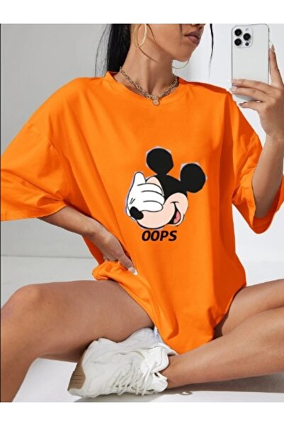 ZEMLİYA Unisex Πορτοκαλί Πορτοκαλί Crew Neck Cotton Oversize