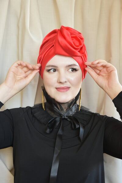 ARTİZİA SHİNE GÜLLÜ KIRMIZI TESETTÜR KINA GECESİ BONESİ